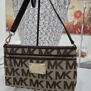 Michael Kors Tan and Brown Monogram Shoulder Bag